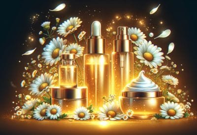 Illustration of chamomile being used in skincare products