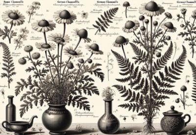 Illustration of Roman and German chamomile plants
