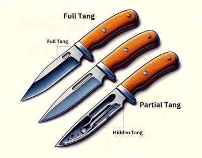 3 knives showing tang position