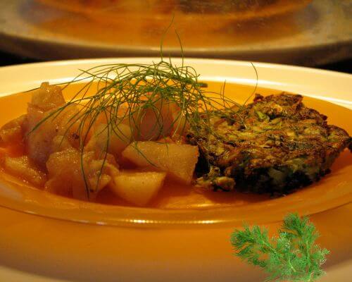 Fennel fronds on potatoes as a garnish