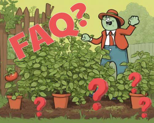 AI generated image of personified oregano plant with FAQ in red and question marks scattered about