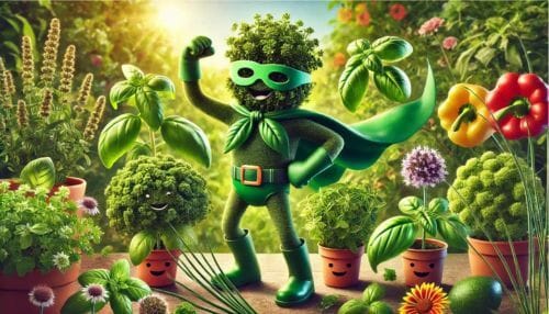 AI generated image depicting oregano as a superpower hero!